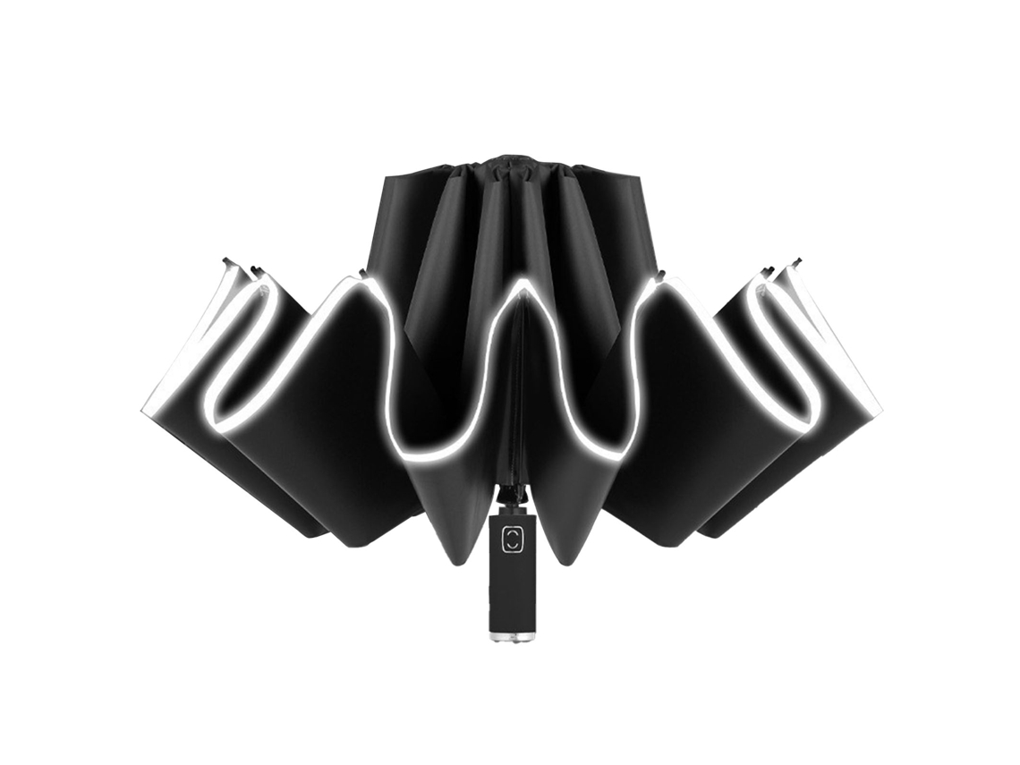 Guarda chuva Plegável Reverso Automático Anti UV com Faixa Reflexiva para Sol e Chuva Preto