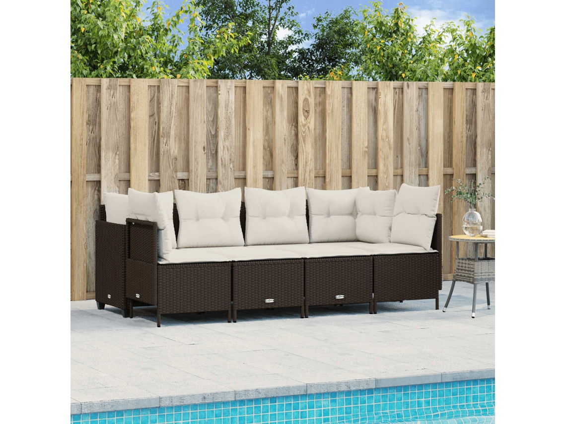 Pcs Conjunto Sofás P/ Jardim C/ Almofadões Vime Pe Castanho Dkd Home Decor