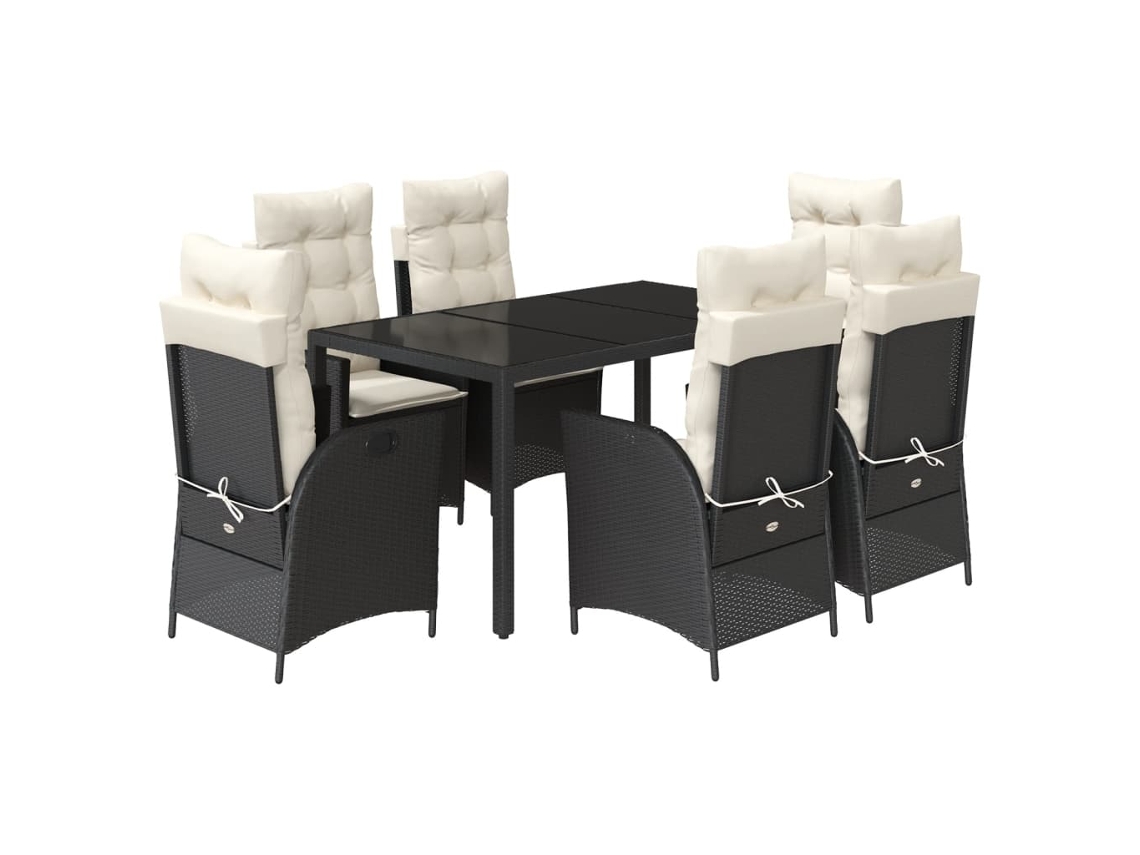 Conjunto de 7 Jantar para Jardim com Almofadões Vime Pe Preto MAISON EXCLUSIVE