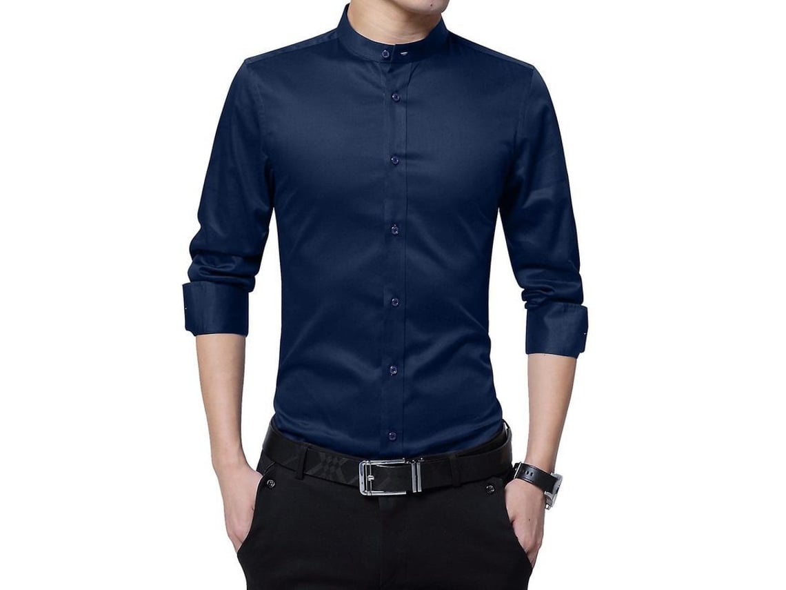 2026 camisa Hombre de Manga Larga Con Cuello Alto Mystdiy de Algodón Corte Exquisito Y Puños Ajustables