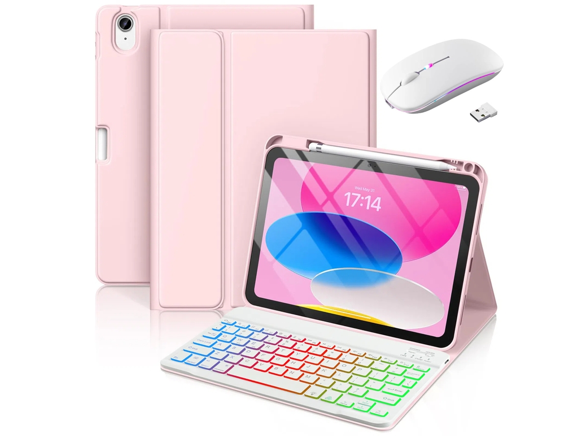 Capa Teclado Bluetooth Czhhmart Para Ipad Air 11 M3/m2 (2025/2024) Polegadas, Con Teclado Retroiluminado De 7 Núcleos Y Ratón (rosa)