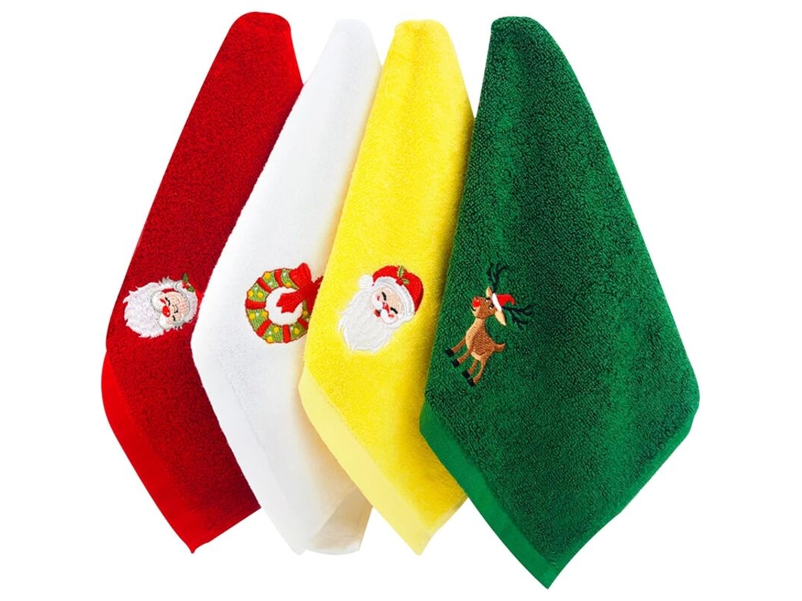 Conjunto de 4 Toalhas de Natal em Algodão Puro com Estampa Natalina AQUAFORGE