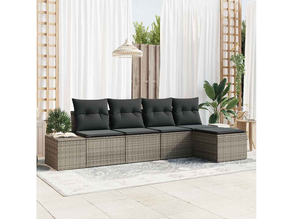 Vidaxl Conjunto De Sofá De Jardim 5 Unid. Cinzeto Vime Pe