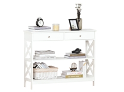 Mesa De Entrada Console Corredor Com 2 Gavetas E Inferiores Móveis Modernos Base Elevada I-inclinação, Cor Branco, Com 2 Prateleiras E