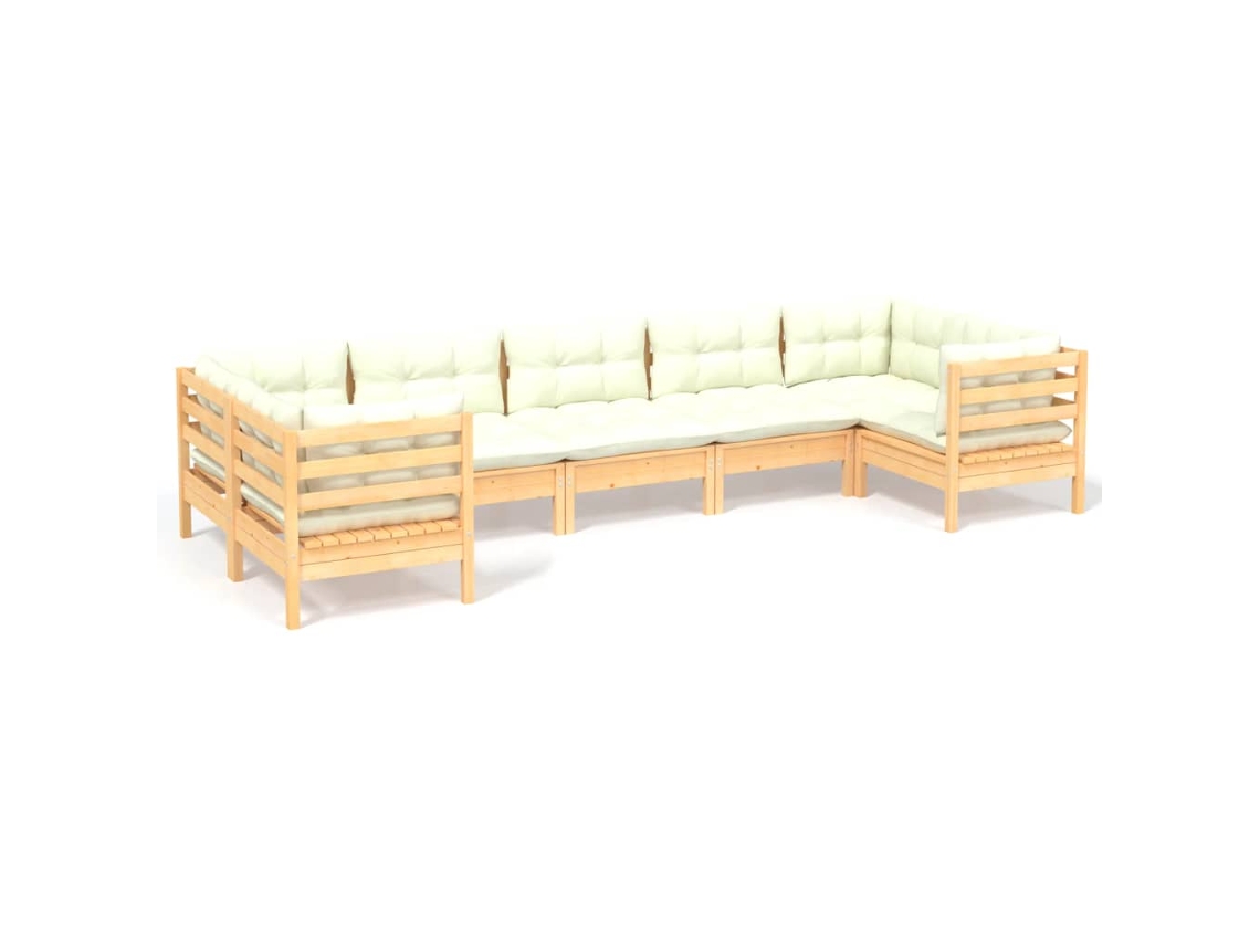 Conjunto de 7 Lounge de Jardim com Almofadões Cor Creme Pinho MAISON EXCLUSIVE