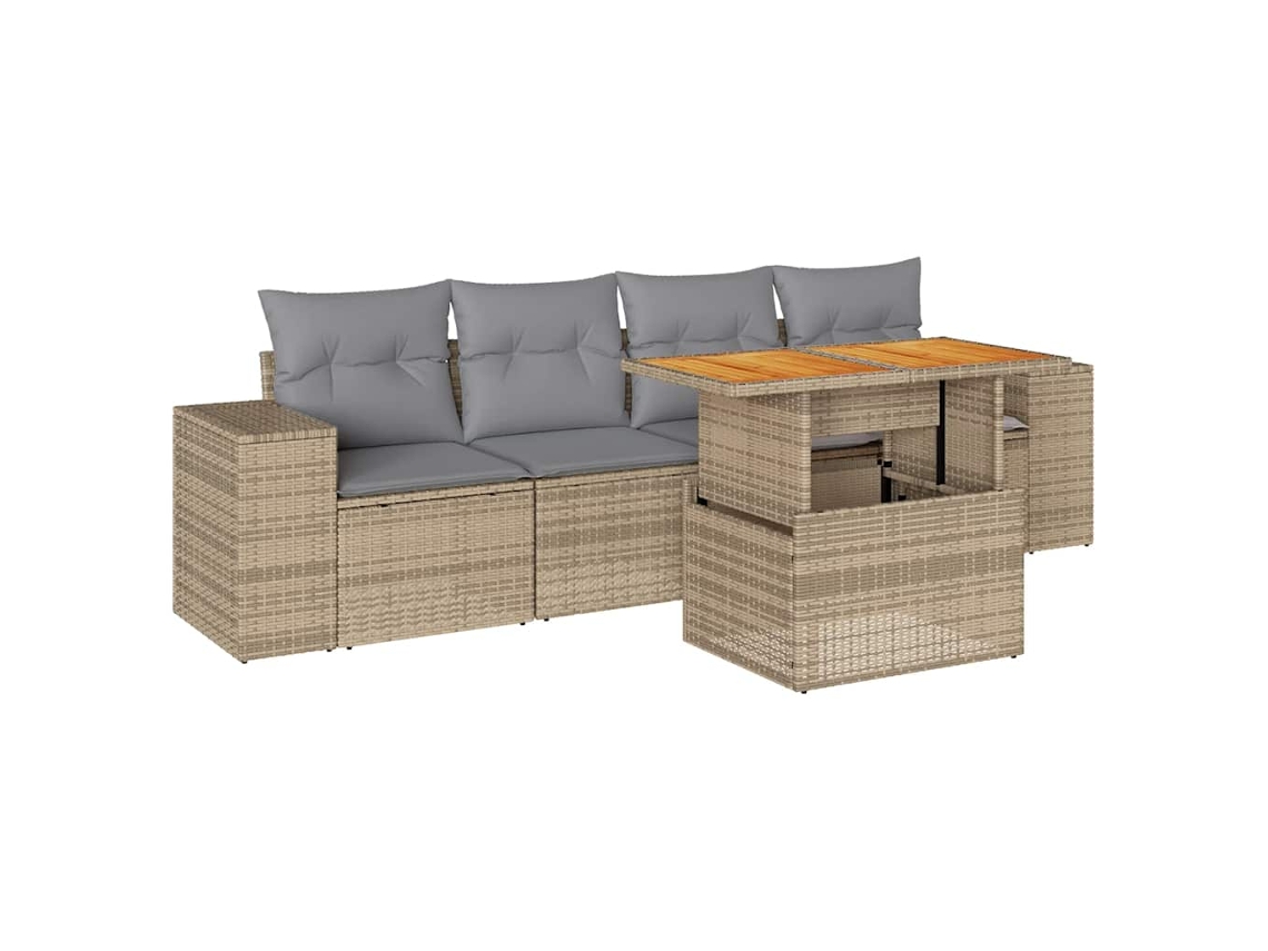 Conjunto de 5 sofás para jardim com almofadões Vime Pe Bege MAISON EXCLUSIVE (5 peças)