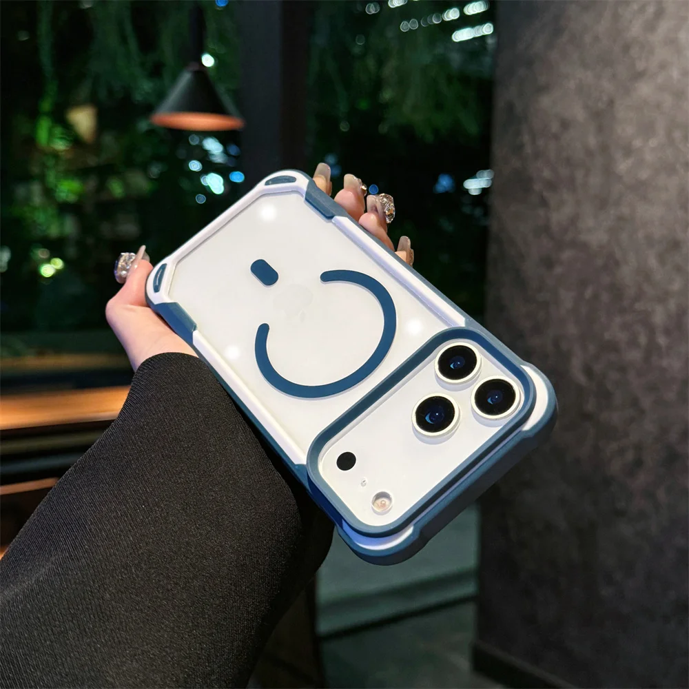 Capa Protetora Transparente À Prova De Choque (azul Para Iphone 15 Pro Max), Com Encaixe Magnético.