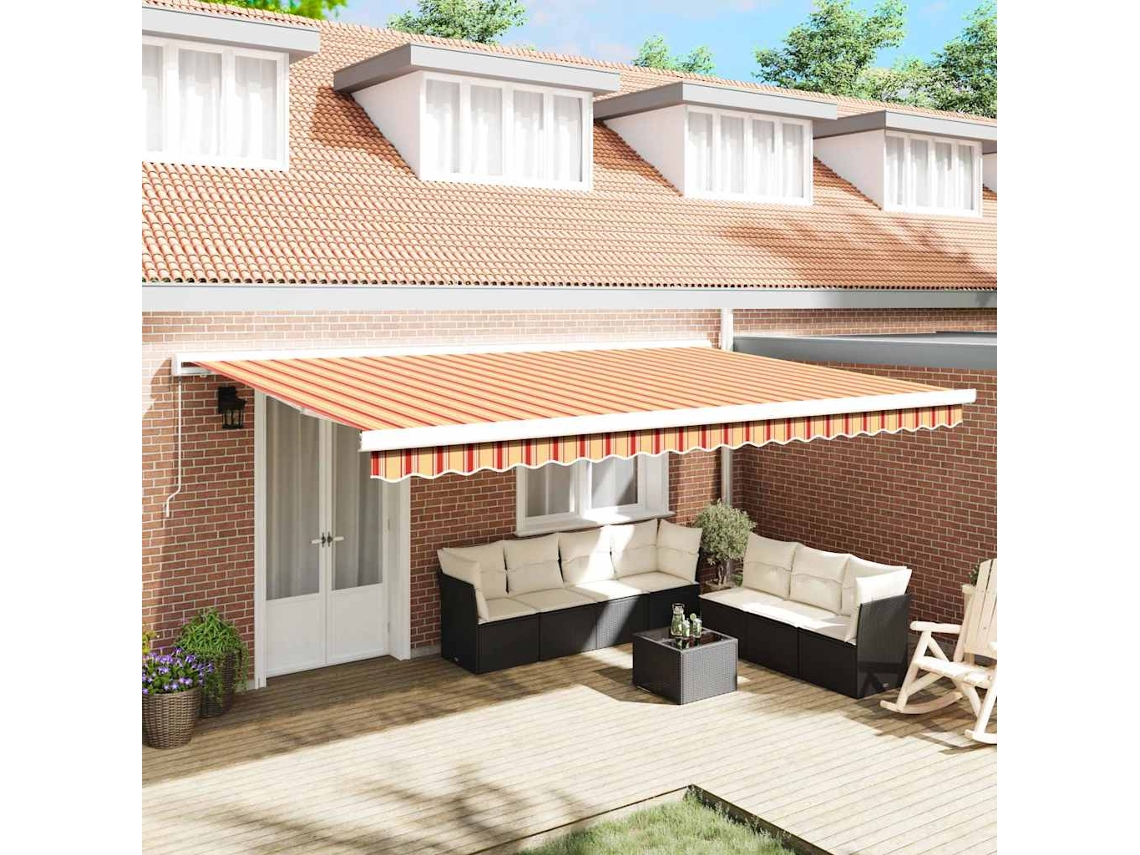 Vidaxl Toldo Retrátil Amarelo E Laranja 500 × 300 Cm Lona E Alumínio