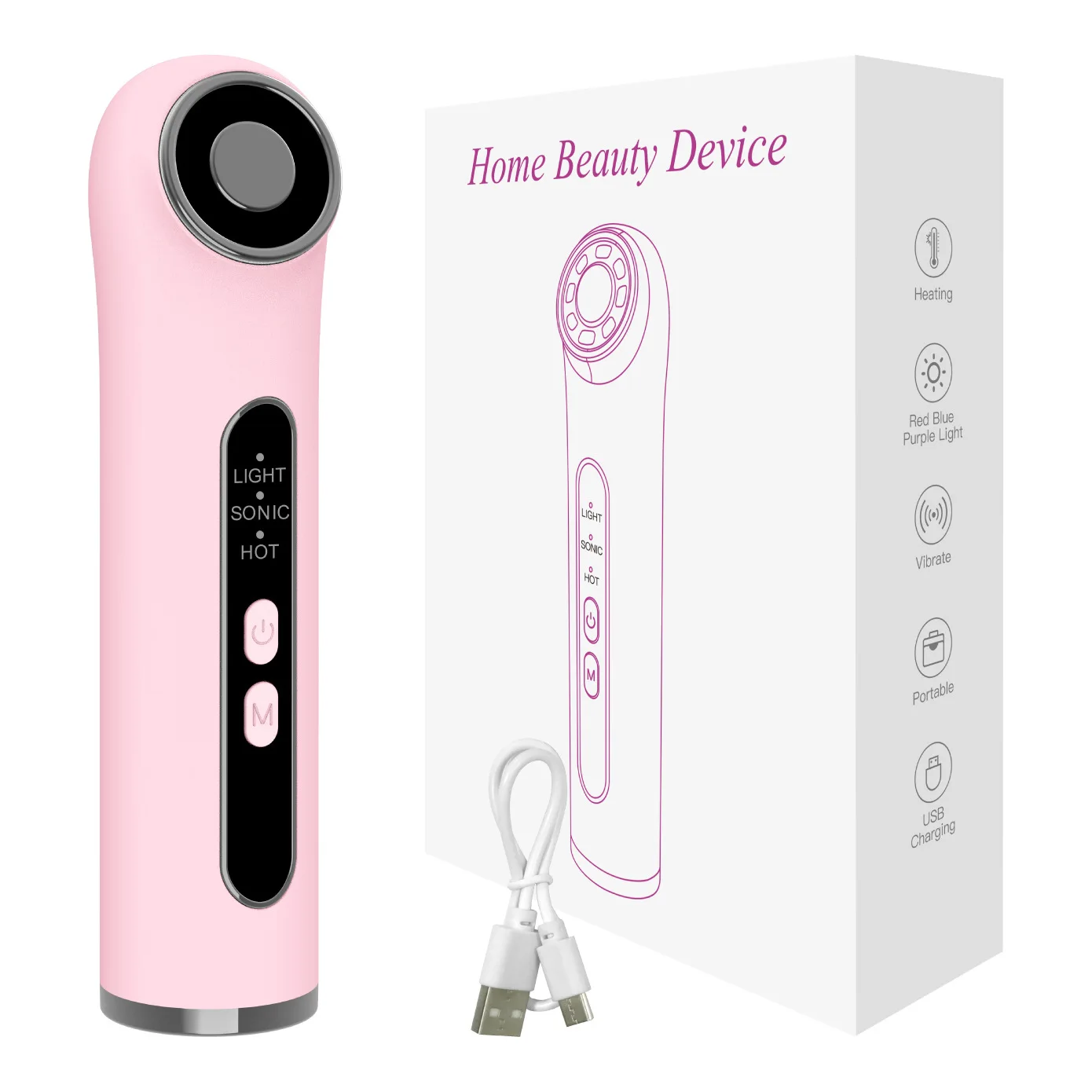 (rosa) Aparelho Portátil De Beleza Com Vibração E Lifting Facial Em Led Tricolor Para Rejuvenescimento Da Pele