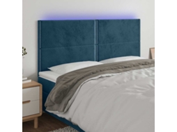 Vidaxl Cabeceira Cama C/ Luzes Led Veludo 200x5x118/128cm Azul-escuro