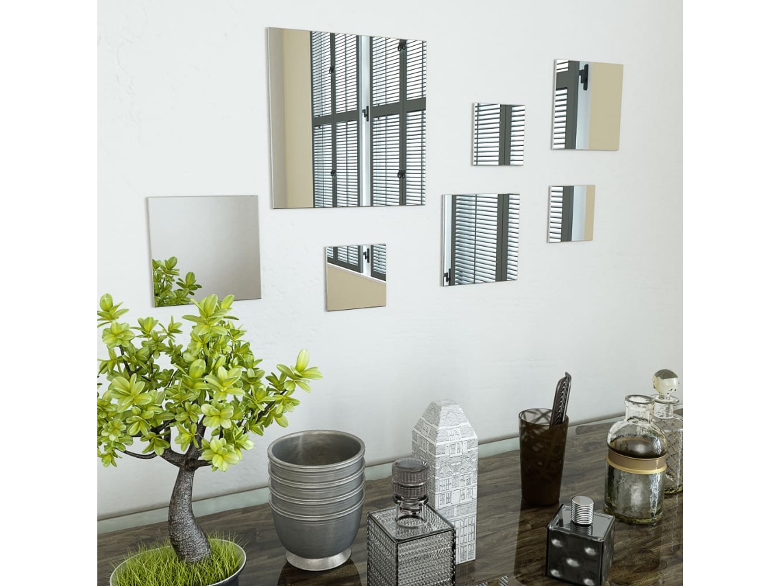 Vidaxl Conjunto De Espelhos De Parede Quadrados 7 Pcs Vidro