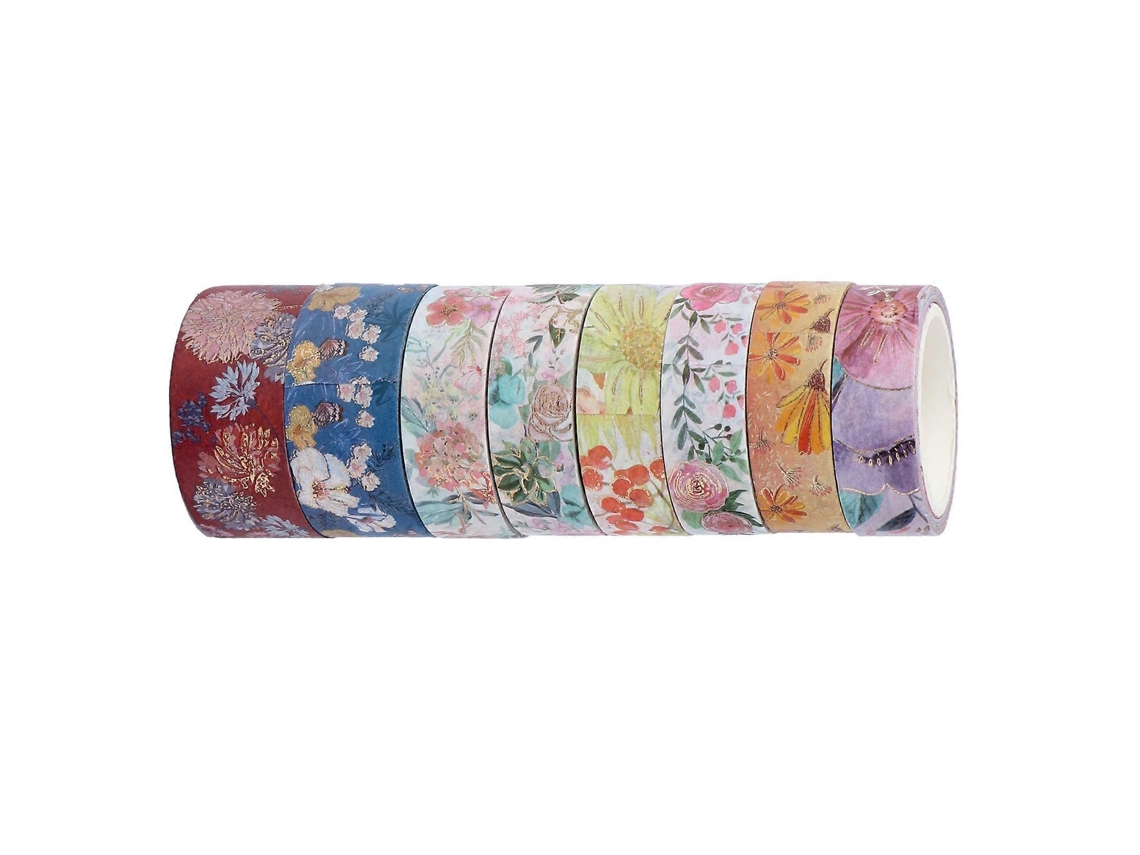 Lurelia Fita Washi, 8 Rolos, Floral, Scrapbooking, Papel Pardo, Pastel