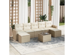 Vidaxl 8 Pcs Conjunto De Sofás P/ Jardim Com Almofadões Vime Pe Bege