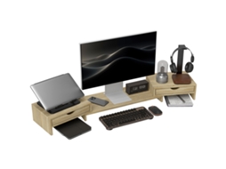 Suporte para monitor de computador, ajustável, com 2 gavetas, 60-116cm