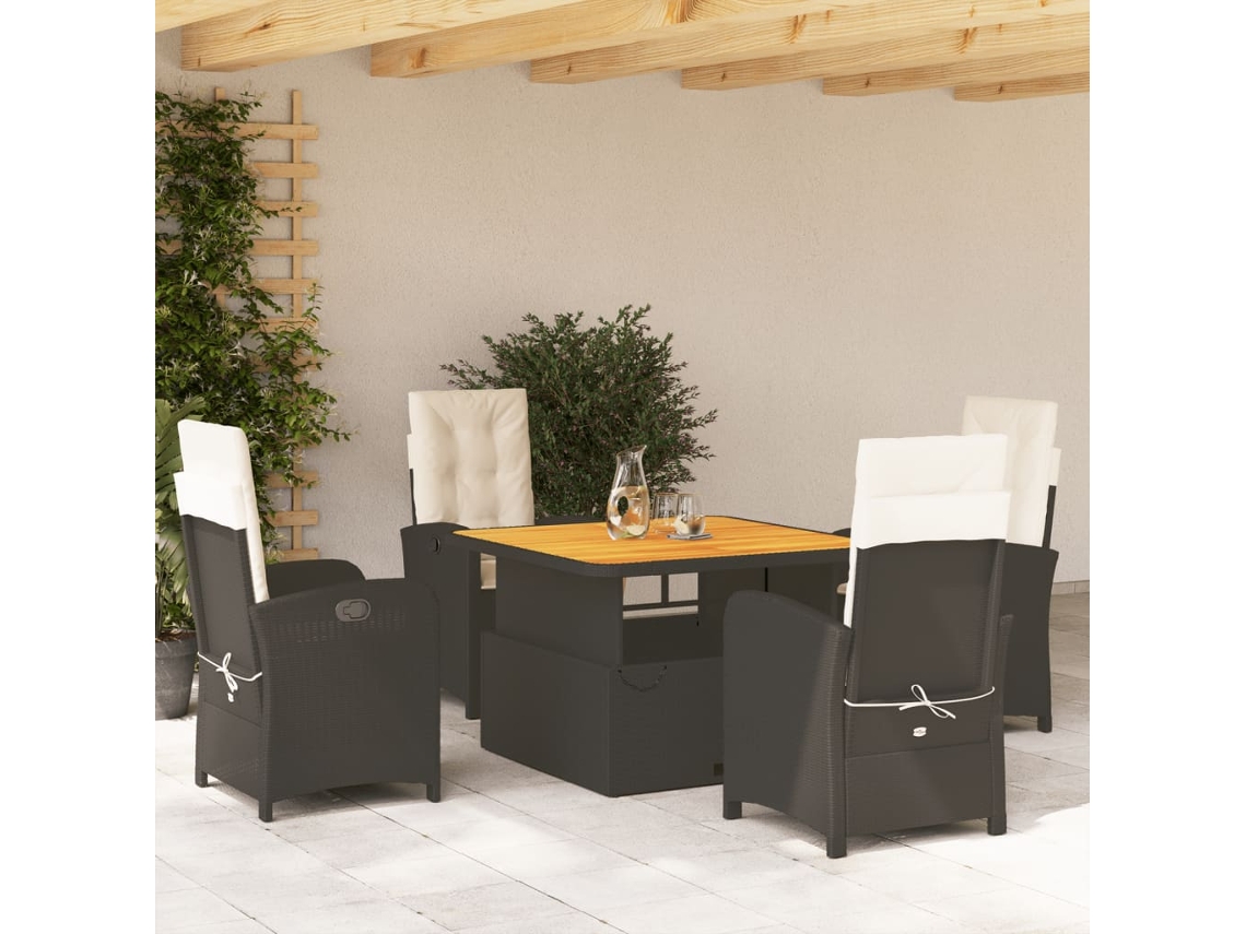 Conjunto 5 Peças Jantar P/ Jardim C/ Almofadões Vime Pe Preto Dkd Home Decor