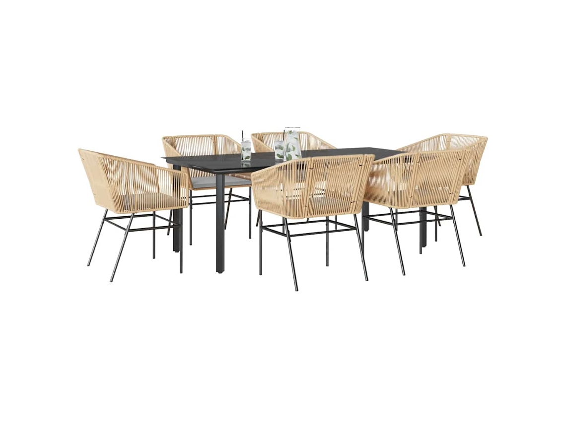 Vidaxl Conjunto Jantar Jardim 7 Peças Almofadas Vidro Vime Pe Castanho