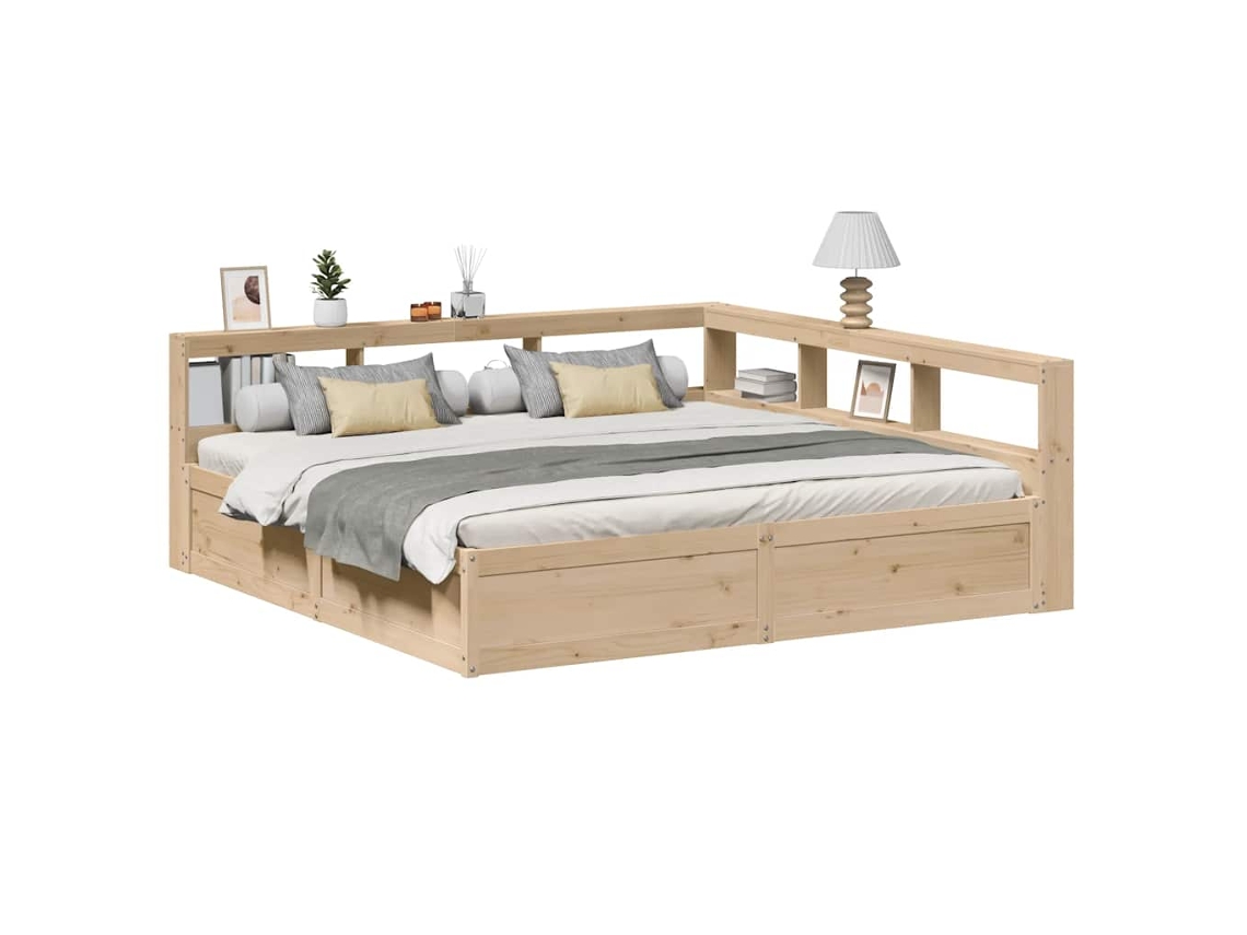 Cama Com Estante Sem Colchão 200x200 Cm Pinho Maciço