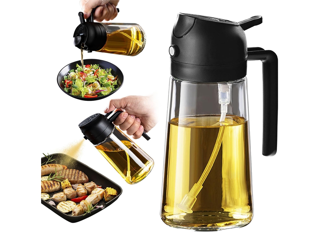 Frasco 2 Em 1 Com Spray E Dosador Para Óleo, 473 Ml, 16 Oz, Para Fritadeira A Ar, Para Aplicação Controlada De Temperos Na Cozinha