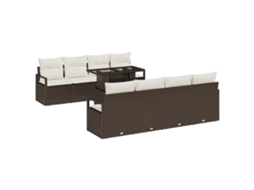 Conjunto 9 De Sofás De Jardim Vidaxl Com Almofadas Castanho Rattan Polietileno  Castanho Vime