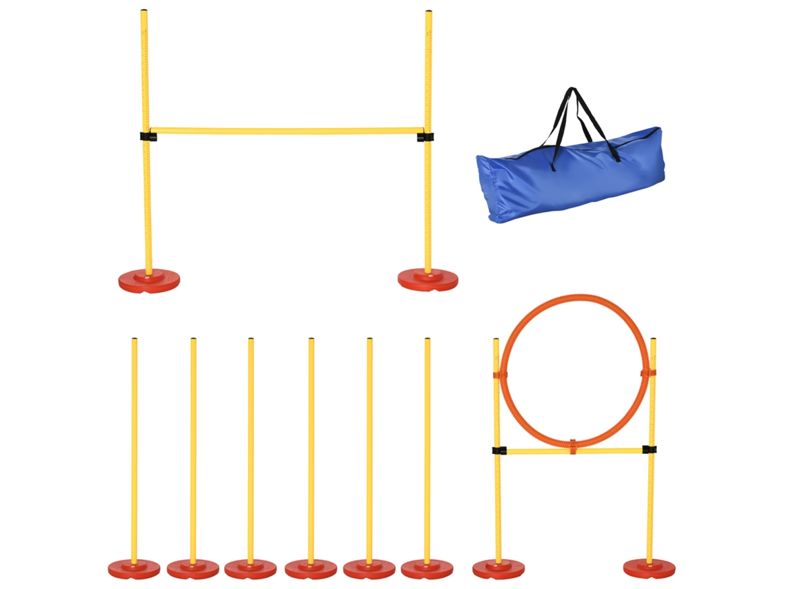 Conjunto de Agility 3 Exercícios: Slalom, Obstáculos, Anel, para Treinamento de Cães, Portátil, 2,5 Kg, Amarelo e Vermelho Ge