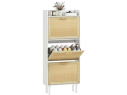 Sapateira com 3 Portas Basculantes e Prateleira, Efeito Resina Trançada, Design Boêmio, 65 X 24,5 X 153 Cm, Branca CHEZMOI