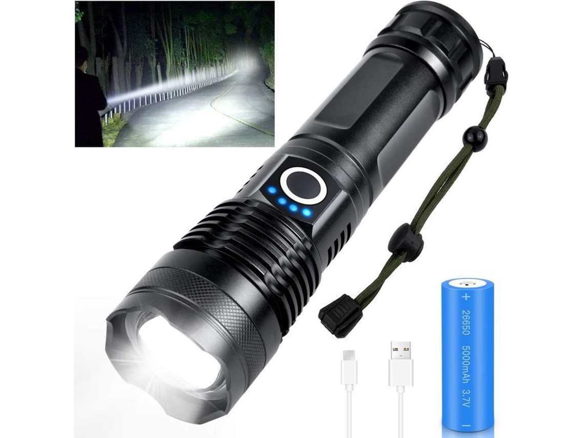 Lanterna Led Recargável De 10000 Lumens Super Brilhante Com 5 Modos E Foco Ajustável, Impermeável Ipx5 Para Uso Exterior E Emergências
