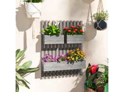 Conjunto De Recipientes Para Flores, Fixação Mural Deslocável, Madeira Maciça, 60×16×80cm