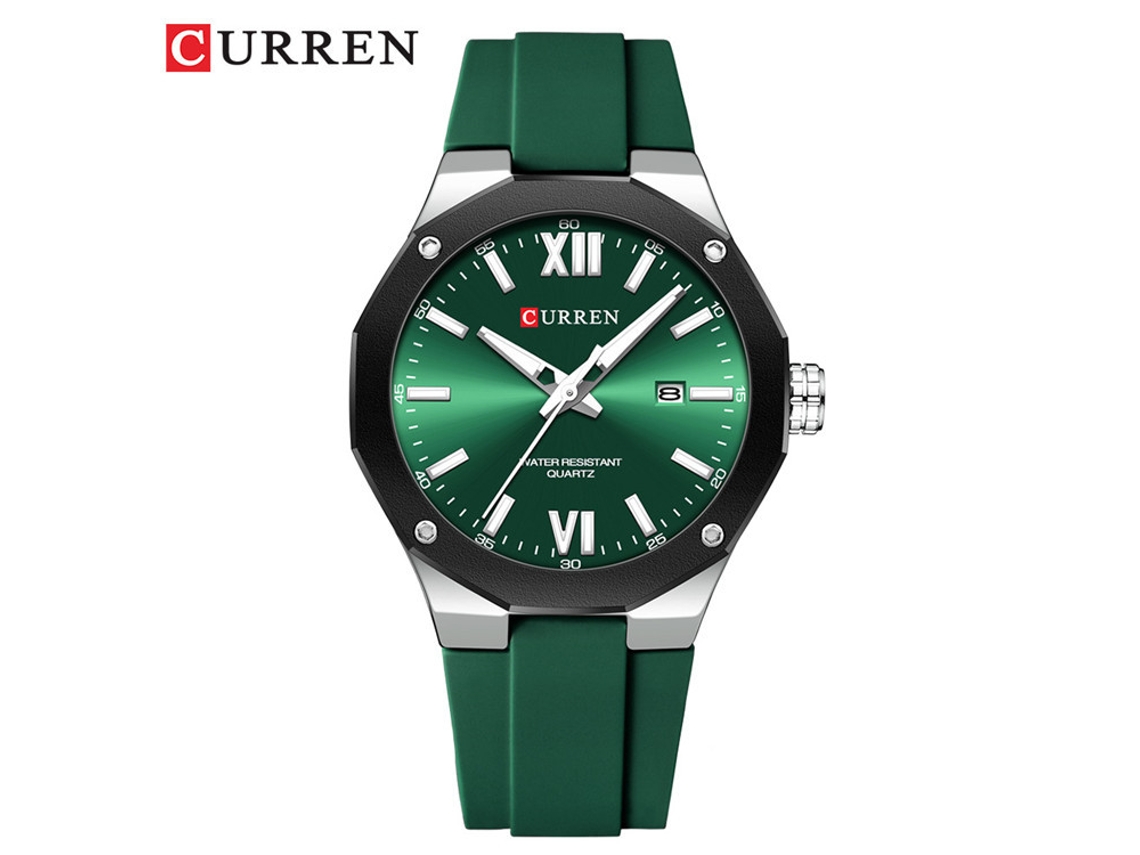 Relógio Masculino Esportivo Casual com Pulseira de Borracha, Calendário e À Prova D'água. MDUG (verde Prateado)