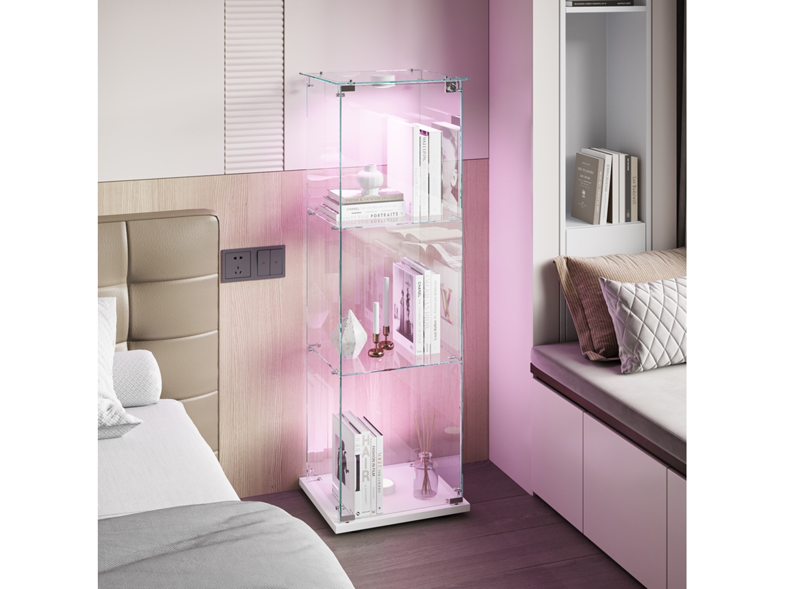 Vitrine de Vidro Temperado Com Iluminação Led, Vitrine Transparente 360°, Branca.