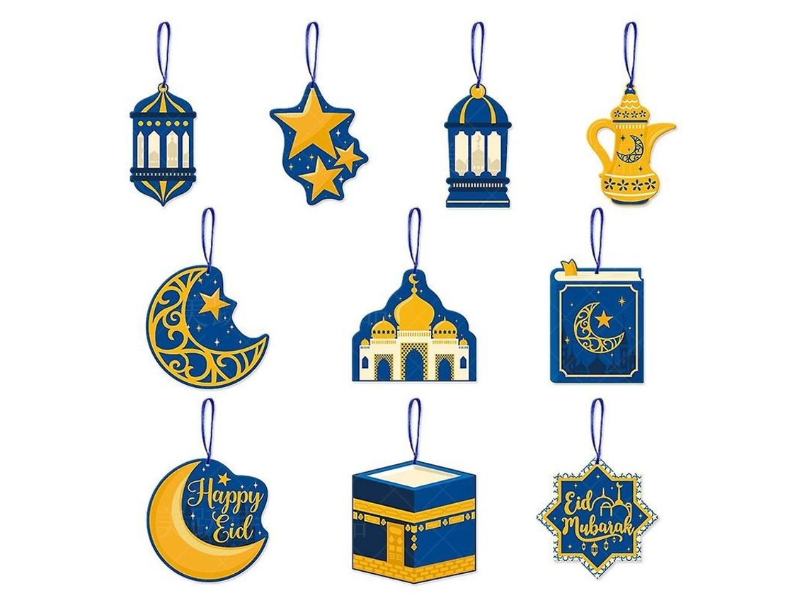 Decorações Suspensas Nova Line, Eid Mubarak, 10 peças, azul
