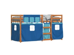 Beliche com Cortinas Madeira de Pinho Maciça Azul MAISON EXCLUSIVE (80x200 cm)