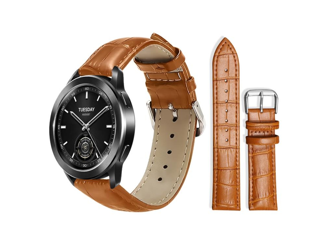 Bracelete Para Xiaomi Watch S3 / 2 Pro / S2 / S1 - Couro - Fivela De Pino - Textura De Bambu Marrom Claro
