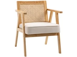 Cadeira Poliéster e Madeira de Borracha Cor Madeira e Bege 63x69x78 cm Homcom