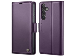 Capa Para Samsung Galaxy S24 Plus Borboleta Fivela Litchi Textura De Telefone De Couro Rfid Antirroubo Roxo Perolado