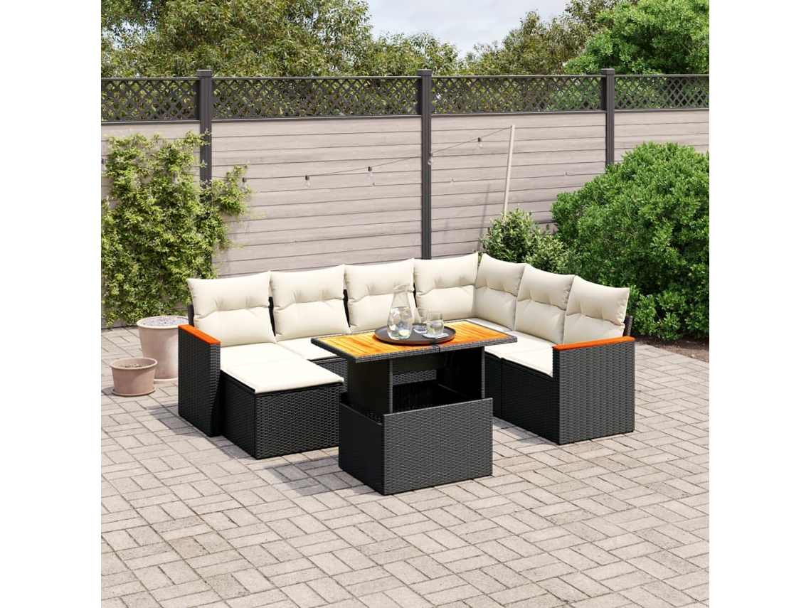 Vidaxl 8 Pcs Conjunto Sofás de Jardim com Almofadões Vime Pe Preto
