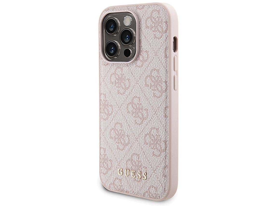 Capa Logotipo Metálico para iPhone 15 Pro Max GUESS Pele Sintética Rosa