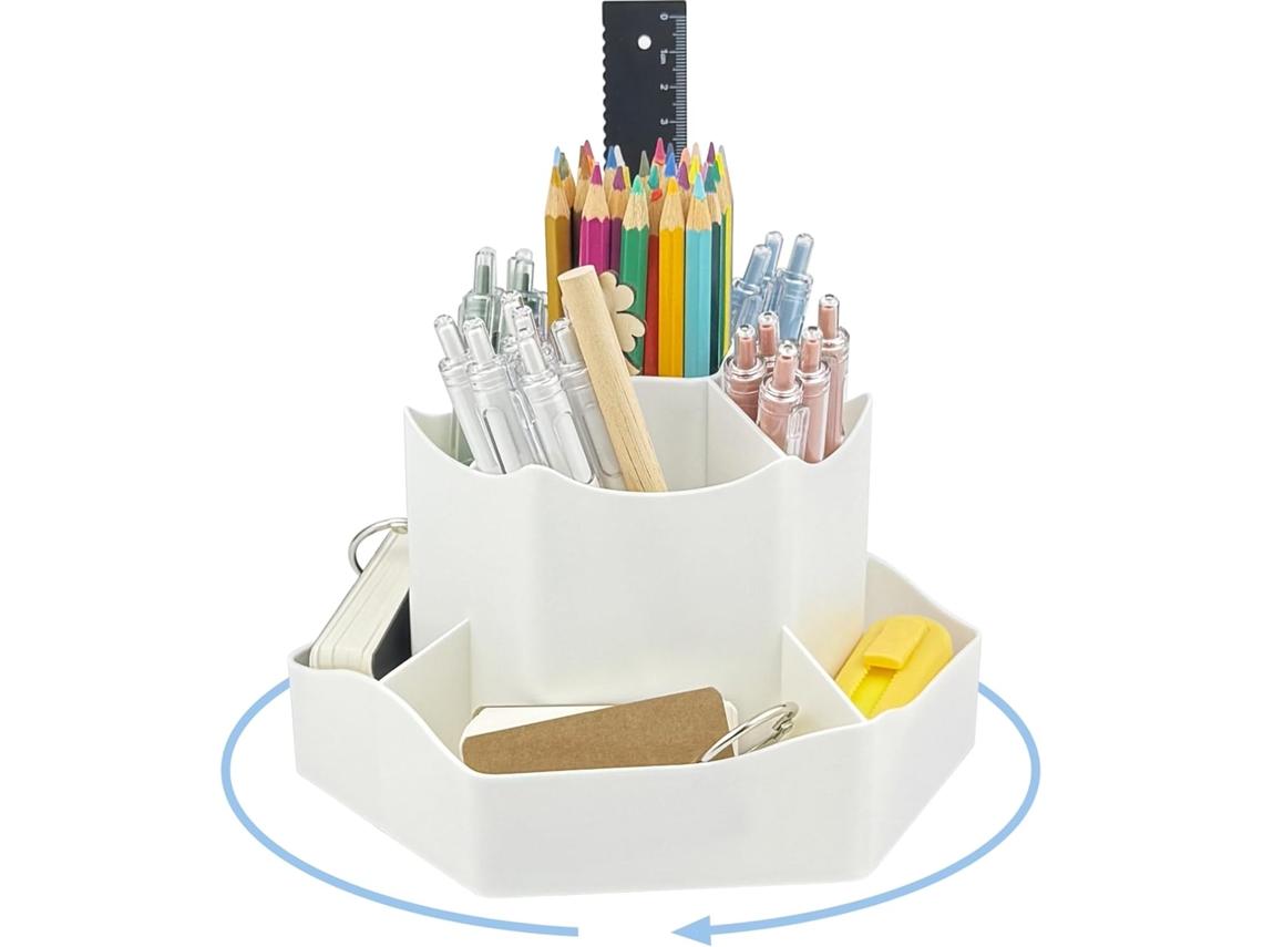 Porta, Lápis Branco, Organizador De Mesa Giratório 360° Com 9 Compartimentos Para Canetas, Pincéis De Maquiagem, Utensílios De Cozinha E Artesanato
