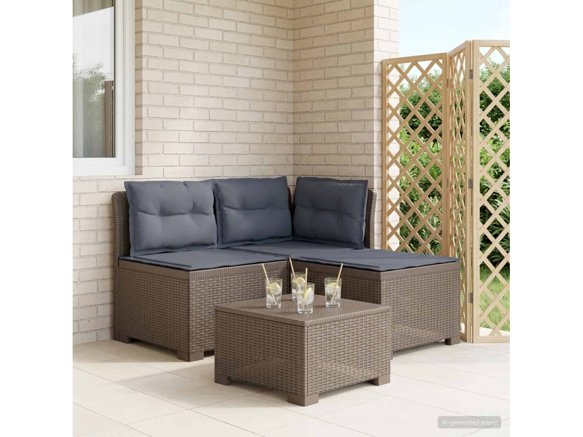 Vidaxl Sofá De Jardim 3 Lugares Com Almofadas Visual Rattan Pp
