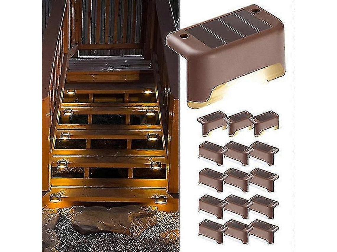 Rebe luzes Solares Exteriores para Escadas, Jardim e Pátio, Impermeáveis Led Branco Quente com Instalação Fácil Cáscara Marrom