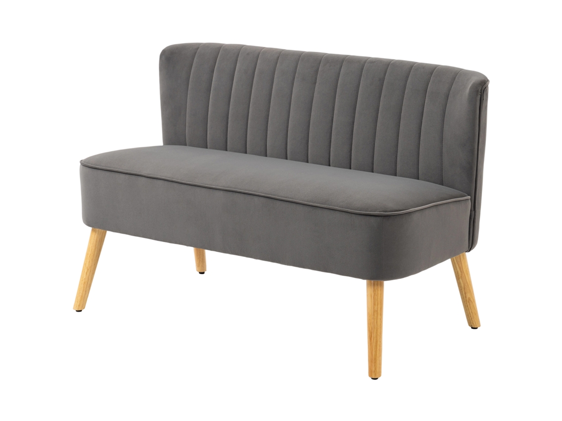 Sofá Retrô 2 Lugares Cinzento Escuro Pernas Pau 117x56,5x77 Centímetros