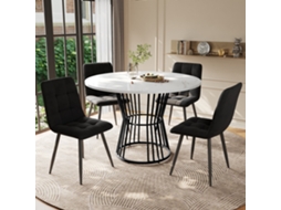 Conjunto de sala de jantar de 5 peças, 100 cm - Mesa redonda em metal com cadeiras em veludo - Preto