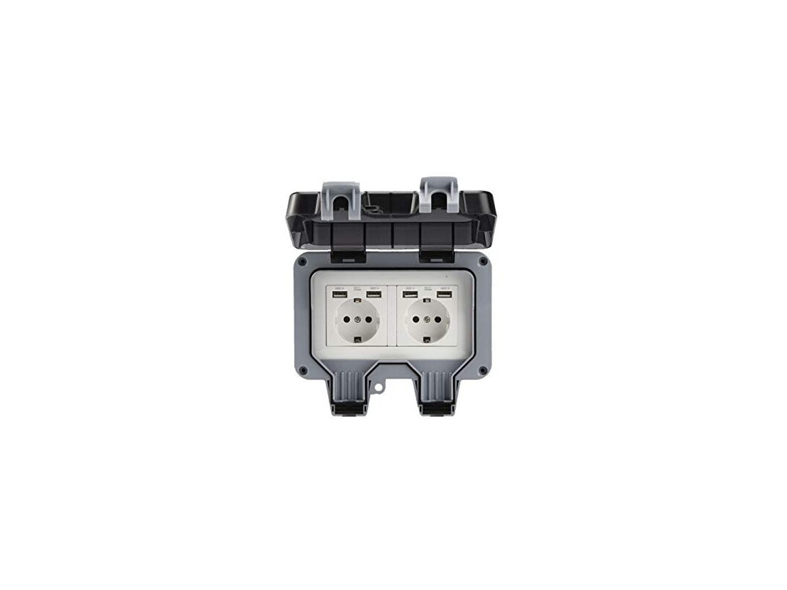 Tomada Dupla de Parede Externa com USB à Prova D'água BRILVIBERA