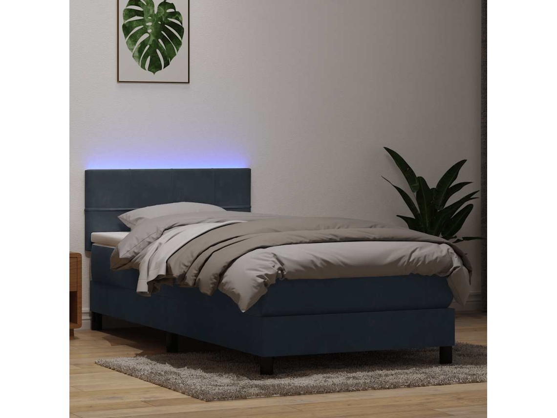 Vidaxl Cama Box Spring C/ Colchão E Led Cinza-escuro 80x210 Cm Veludo
