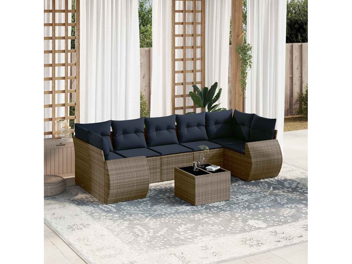 Vidaxl Conjunto De Sofá De Jardim Com 8 Peças E Almofadas Em Rattan Sintético Cinza