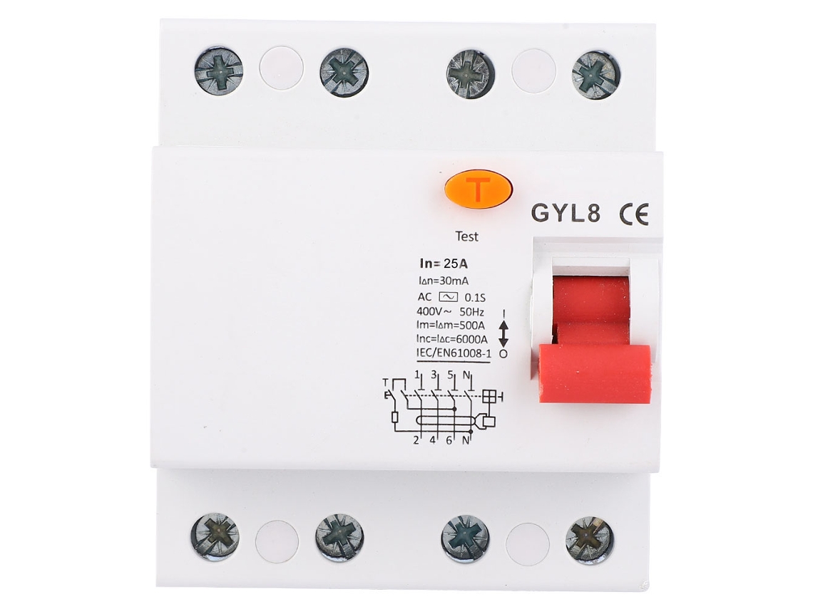Interruptor de Corriente Residual Gyl8 4p 400vac Proteção Fuga 25a