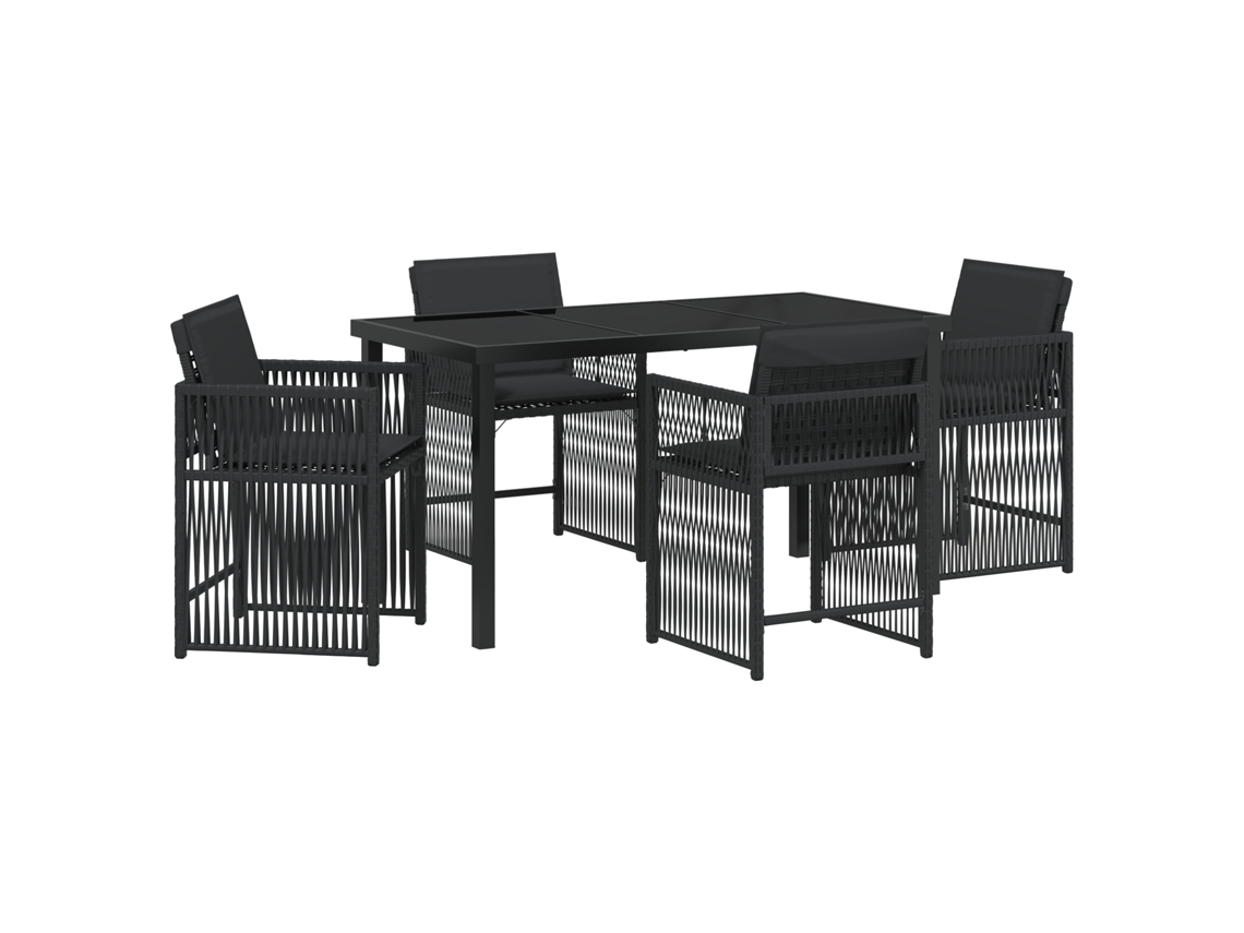Conjunto 5 De Jantar De Vidaxl Para Jardim Com Almofadas Preto Rattan Poliéster