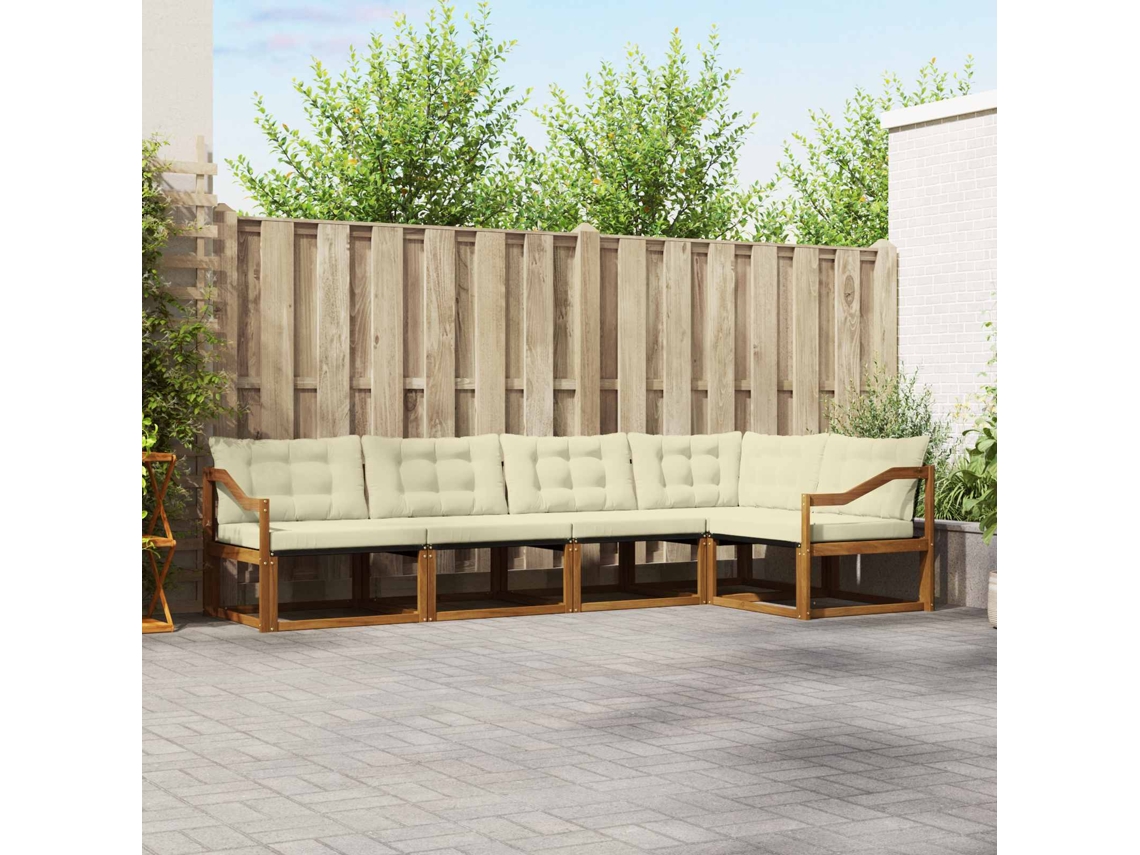 Vidaxl Conjunto De Sofás Para Exterior 5 Pcs Natural E Creme