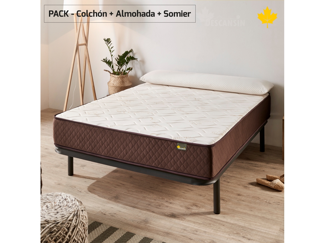 Pack Colchão e Almofada Viscoelástica e Base de cama DESCANSIN Efeito Nuvem e Silencioso (100 x 190 cm)