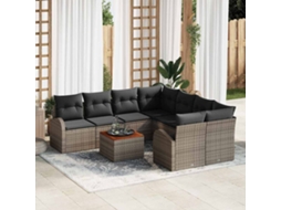 Vidaxl Conjunto De Sofá De Jardim 9 Unid. Cinzeto Vime Pe