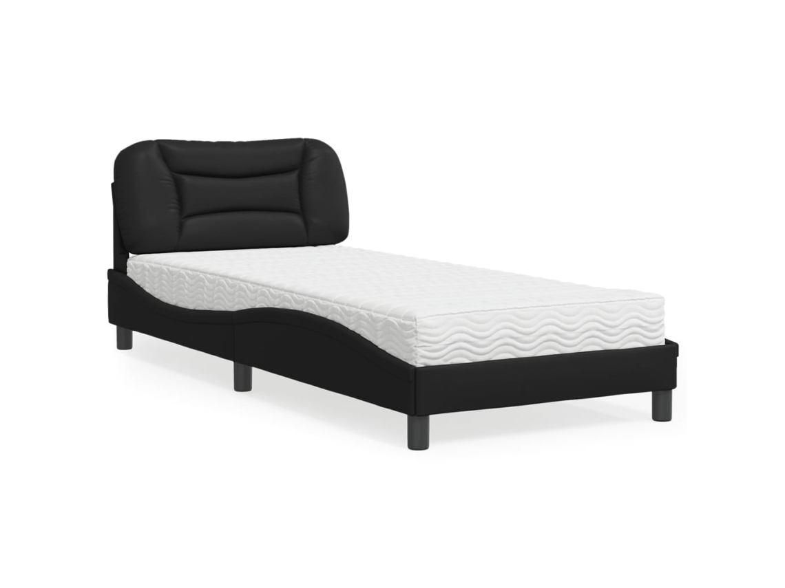 Vidaxl Cama com Colchão Hvar 90x190 Cm Couro Artificial Preto